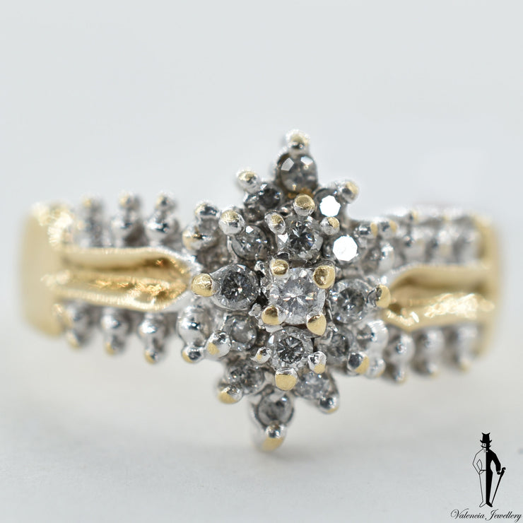 10K Yellow and White Gold I1 Diamond (0.22 CT.) Cluster Style Ring