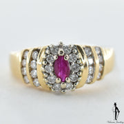 14K Yellow and White Gold Natural Ruby and Diamond (0.20 CT, 0.60 CT) Cluster Style Ring