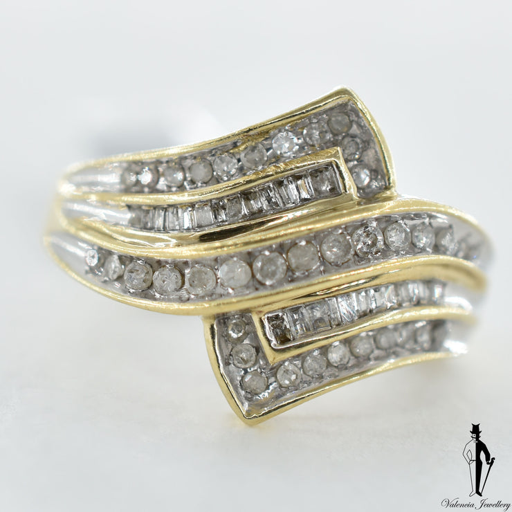 10K Yellow and White Gold I1-2 Diamond (0.48 CT.) Swirl Style Ring