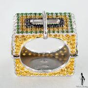 1.36 CT. (VVS) Diamond, Sapphire and Tsavorite Box Ring in 18K White Gold