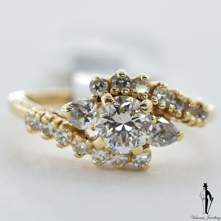 14K Yellow Gold VS2 Diamond (0.60 CT.) Swirl Style Engagement Ring