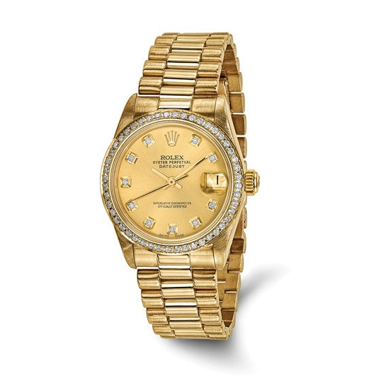 Pre-owned Rolex Independently Certified 18K DateJust Diamond Bezel President Watch