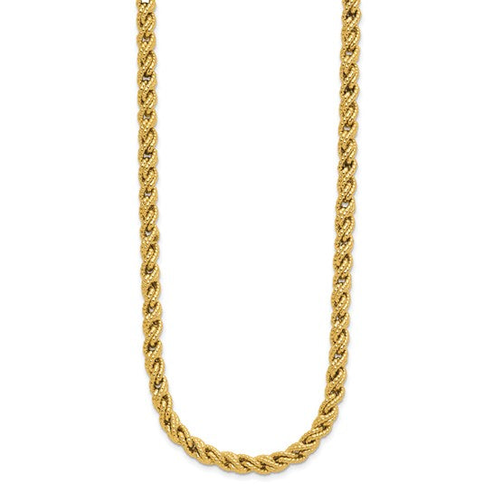 HERCO 18K Yellow Gold Polished Textured and Twisted 18” Rope Chain Necklace