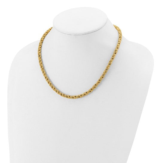 HERCO 18K Yellow Gold Polished Textured and Twisted 18” Rope Chain Necklace