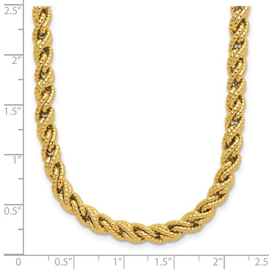 HERCO 18K Yellow Gold Polished Textured and Twisted 18” Rope Chain Necklace