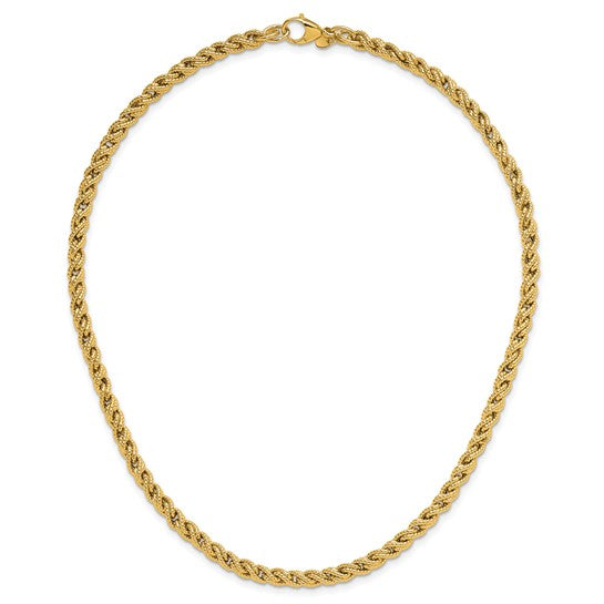 HERCO 18K Yellow Gold Polished Textured and Twisted 18” Rope Chain Necklace