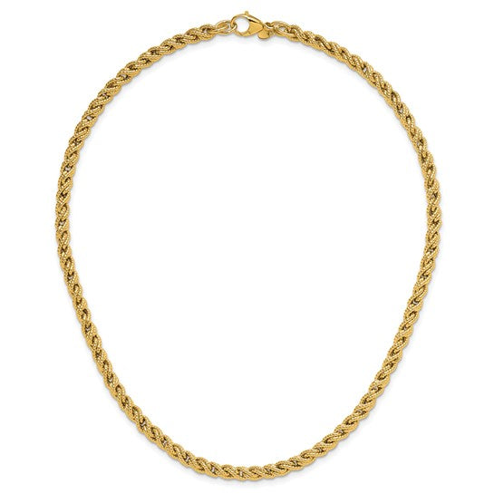 HERCO 18K Gold Polished Textured and Twisted 18” Rope Necklace