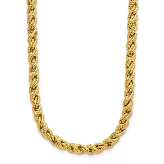 HERCO 18K Yellow Gold Polished Textured and Twisted 18” Rope Chain Necklace