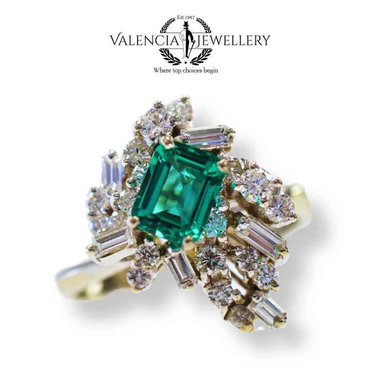 Emerald and Diamond White Gold Ring