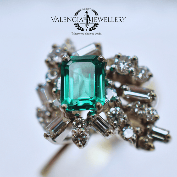 Emerald and Diamond White Gold Ring