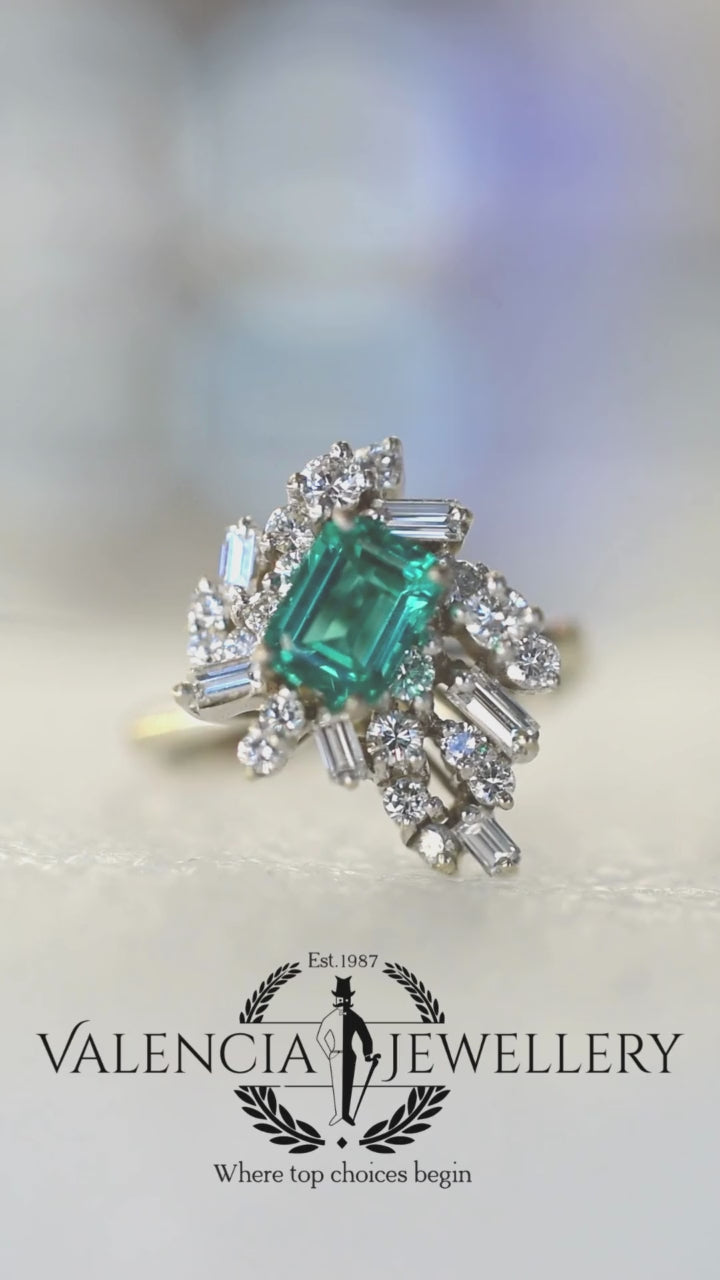 Emerald and Diamond White Gold Ring