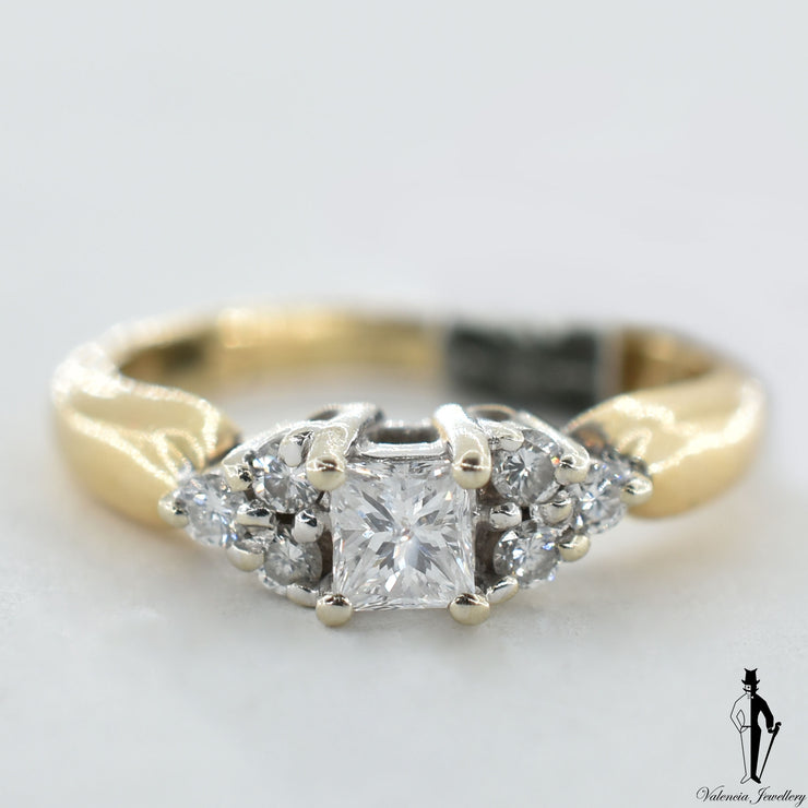 14K Yellow and White Gold SI2-I1 Diamond (0.45 CT.) Solitaire Engagement Ring With Shoulder Settings