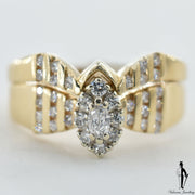 14K Yellow and White Gold SI1 Diamond (0.48 CT.) Cluster Style Engagement Ring and Band