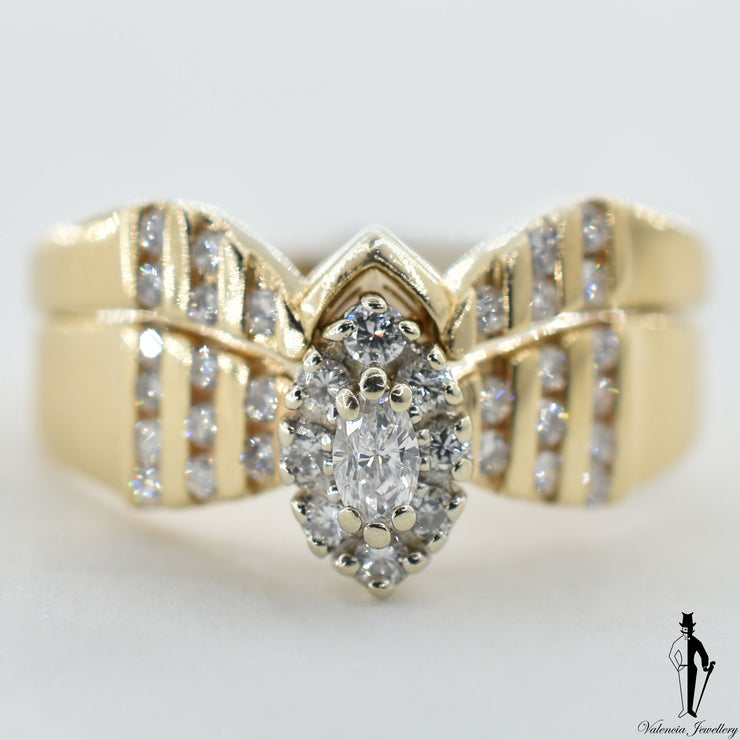 14K Yellow and White Gold SI1 Diamond (0.48 CT.) Cluster Style Engagement Ring and Band