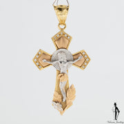 Two Tone 18K Gold Cross with Cubic Zirconias