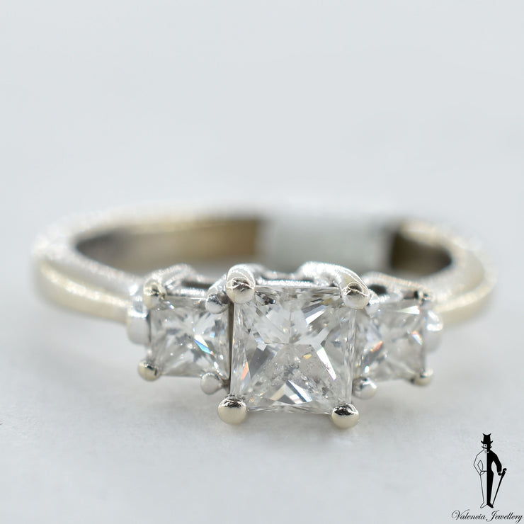 14K White Gold SI1 Diamond (0.50 CT.) Three Stone Engagement Ring