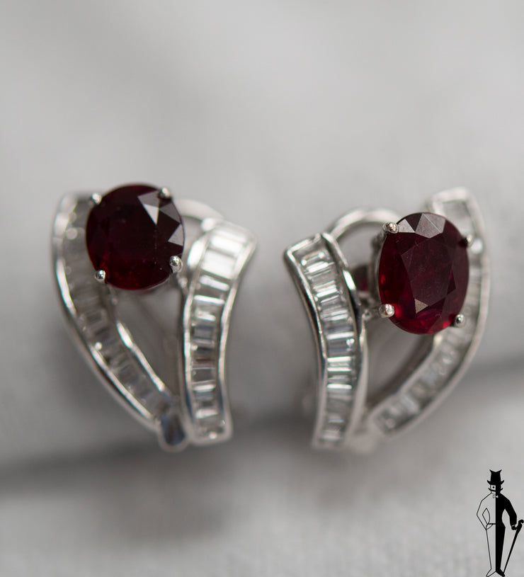 1.0 CT. Diamond and 2.20 CT. Ruby Earrings in 18K White Gold