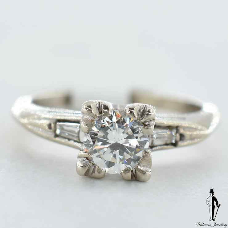 14K White Gold SI2-VS Diamond (0.75 CT.) Solitaire Engagement Ring With Shoulder Settings