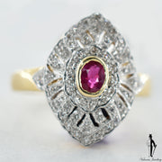 14K Yellow and White Gold Natural Ruby and Diamond (0.15 CT, 0.25CT.) Cluster Style Ring