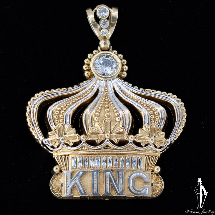 43.9 Gram 10K Yellow and White Gold Mens Kings Pendant