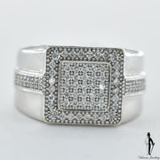 10K White Gold Diamond (0.38 CT.) Custom Bead Set Square Shape Ring