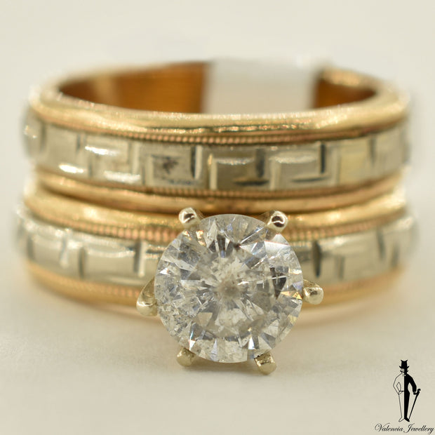 14K Yellow and White Gold I2 Diamond (1.25 CT.) Solitaire Engagement Ring and Band