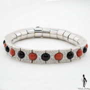 2.65 CT. (VVS) Diamond, Coral and Onyx Ladies Bracelet in 18K White Gold