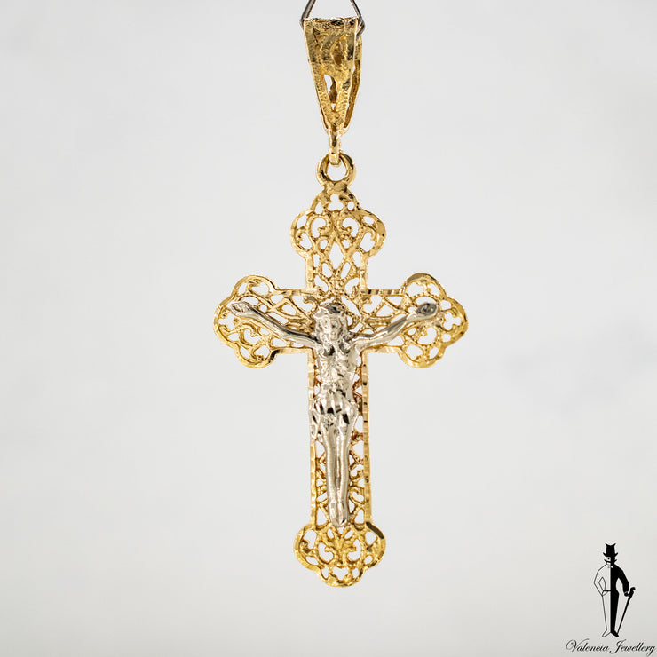 10K Two Tone Gold Cross Pendant