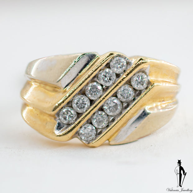 0.40 CT. (SI2-I1) Diamond Gentlemen Ring in 10K Yellow and White Gold