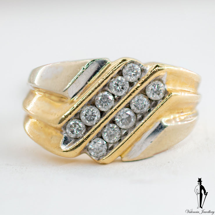 0.40 CT. (SI2-I1) Diamond Gentlemen Ring in 10K Yellow and White Gold