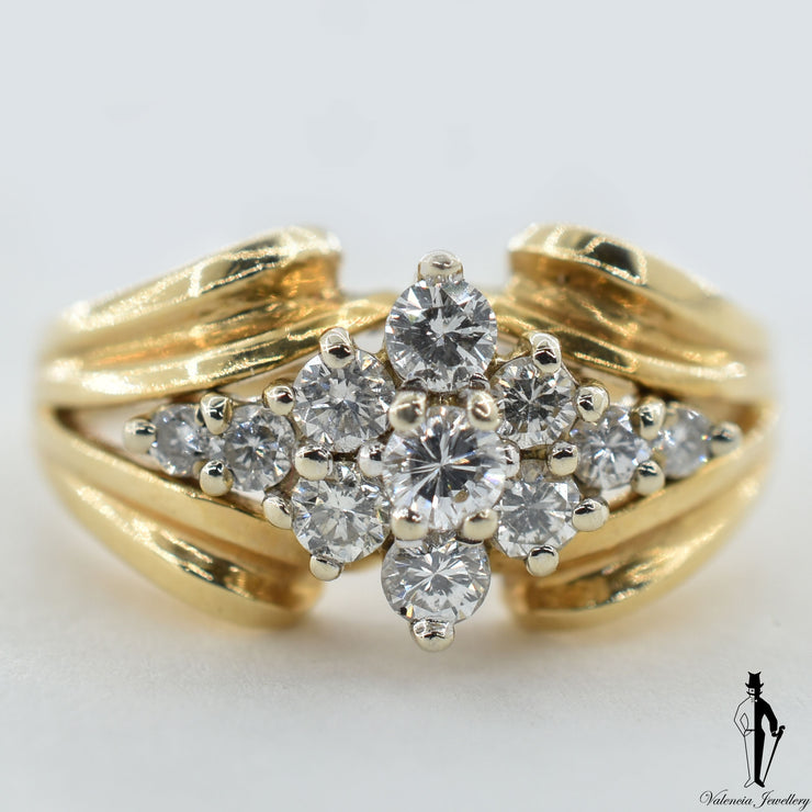 14K Yellow and White Gold SI2 Diamond (0.42 CT.) Cluster Style Ring