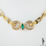 0.76 CT. Diamond and Emerald Necklace in 18K Yellow and White Gold