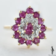 10K Yellow and White Gold Natural Ruby and Diamond (0.65 CT, 0.05 CT.) Cluster Style Ring