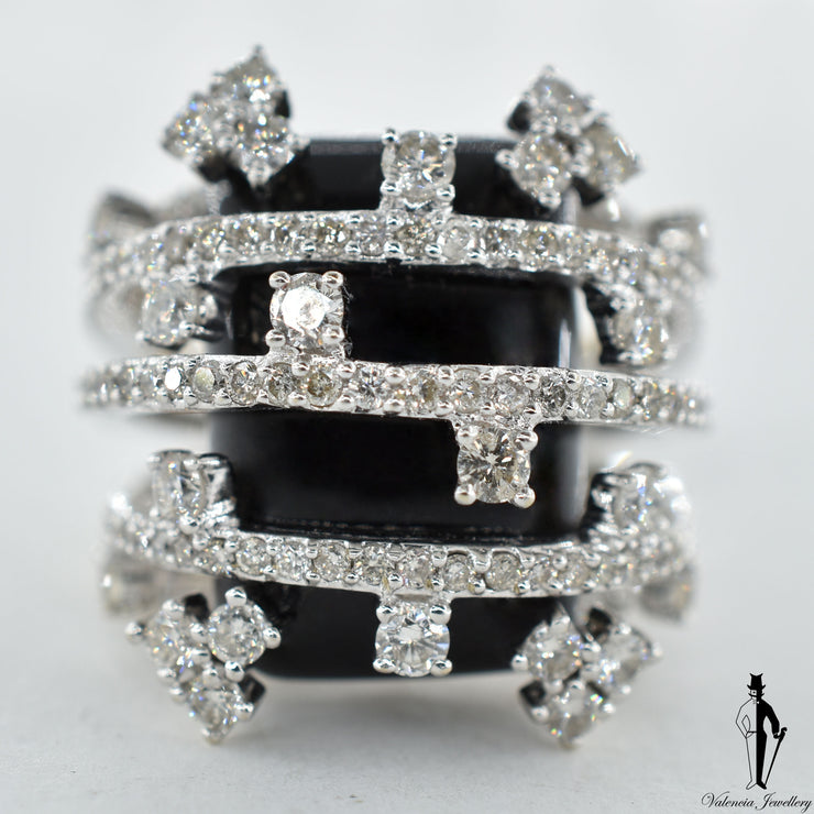 14K White Gold SI1-I1 Diamond (2.17 CT.)  Custom Onyx Ring
