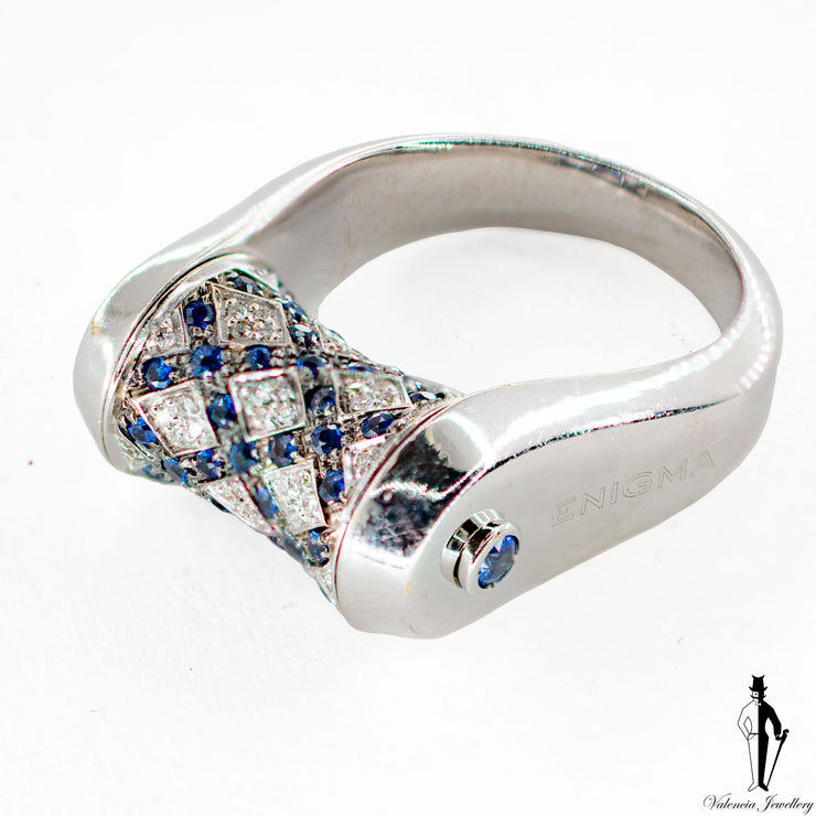 0.22 CT. (VVS) Diamond and Sapphire Corset Ladies Ring in 18K White Gold