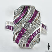 18K White Gold Natural Ruby and Diamond (1.0 CT, 0.30 CT.) Victorian Style Ring