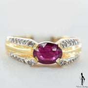 14K Yellow Gold Natural Ruby and Diamond (1.0 CT, 0.19 CT.) Ring