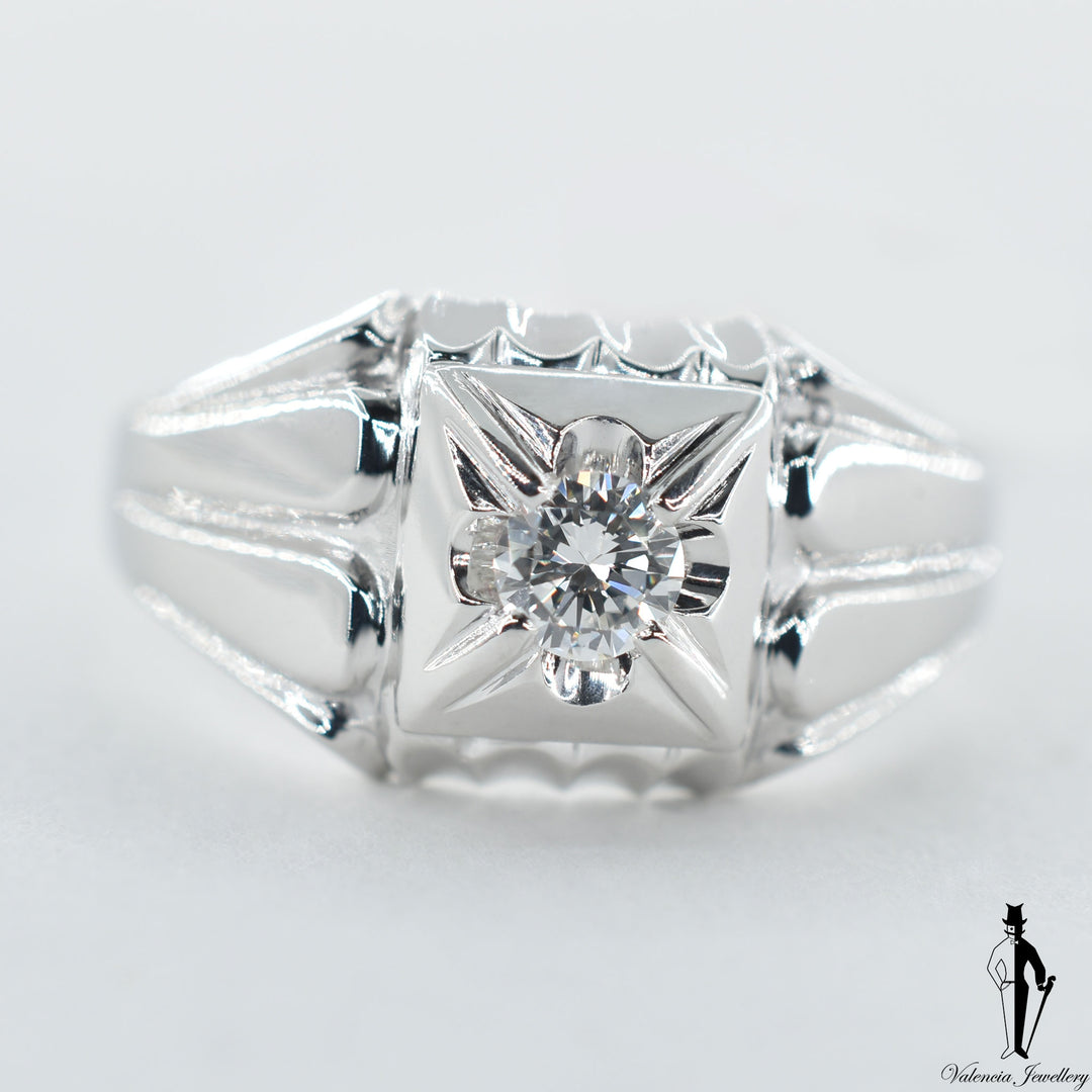 18K White Gold Diamond 0.35 CT. Gents Ring