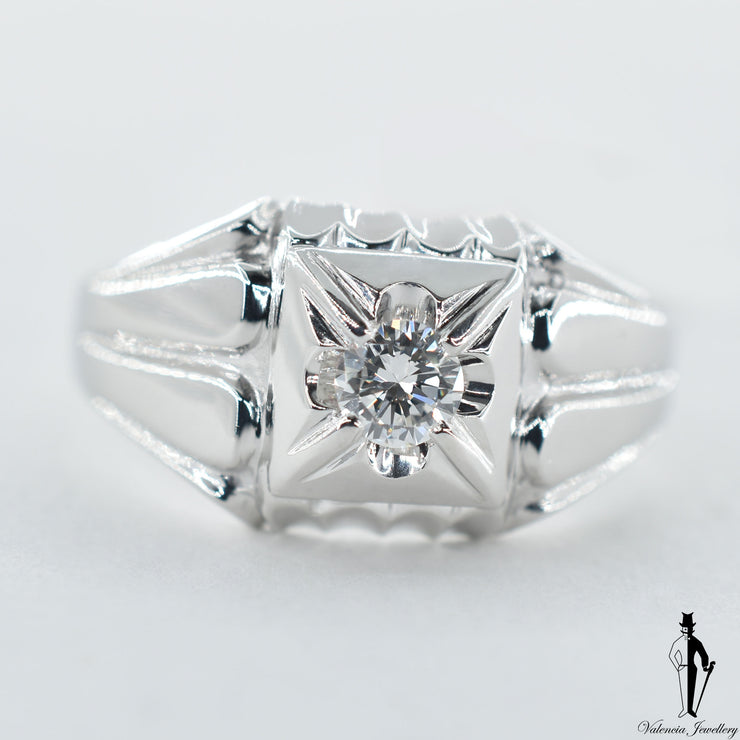 18K White Gold Diamond (0.35 CT.) Gents Ring