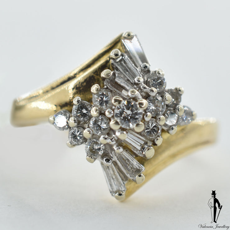 14K Yellow and White Gold SI2 Diamond (0.39 CT.) Swirl Style Ring