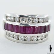 14K White Gold Natural Ruby and Diamond (1.12 CT, 0.75 CT.) Channel Set Band
