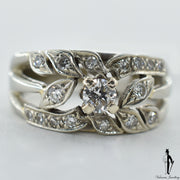 14K White Gold I1-VS Diamond (0.35 CT.) Leaf Style Diamond Ring