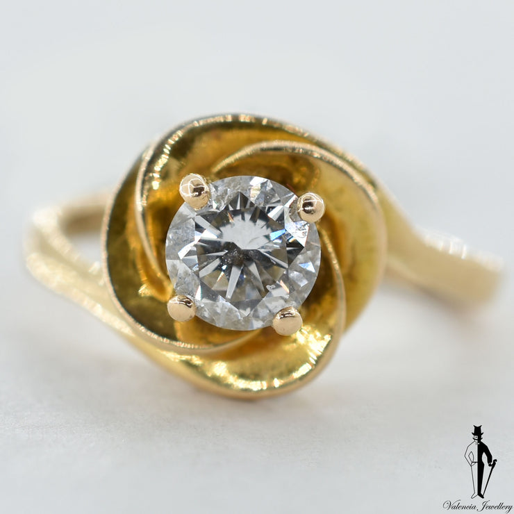 18K Yellow Gold SI2 Diamond (0.66 CT.) Swirl Style Engagement Ring