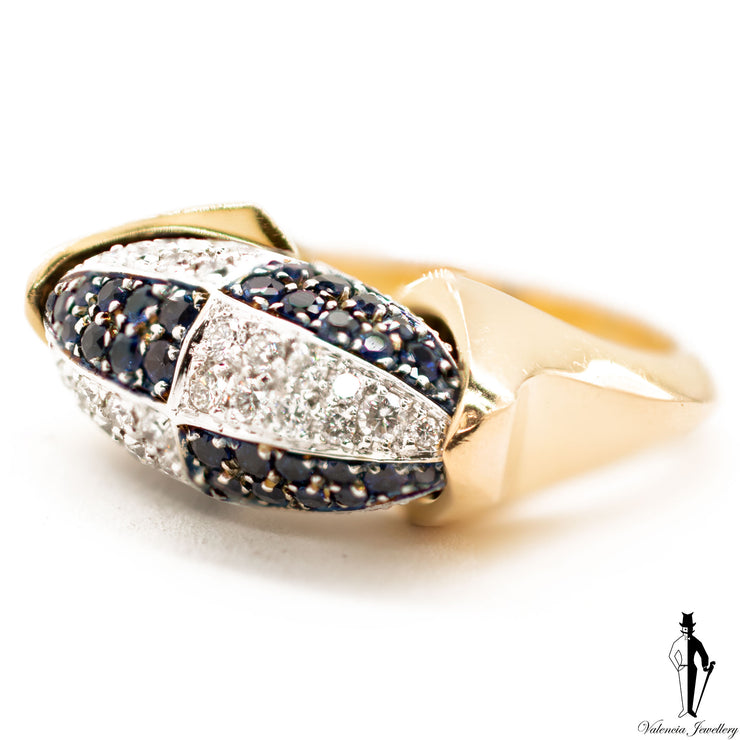 0.94 CT. (VVS) Diamond and Sapphire Two Tone Ladies Ring in 18K Gold