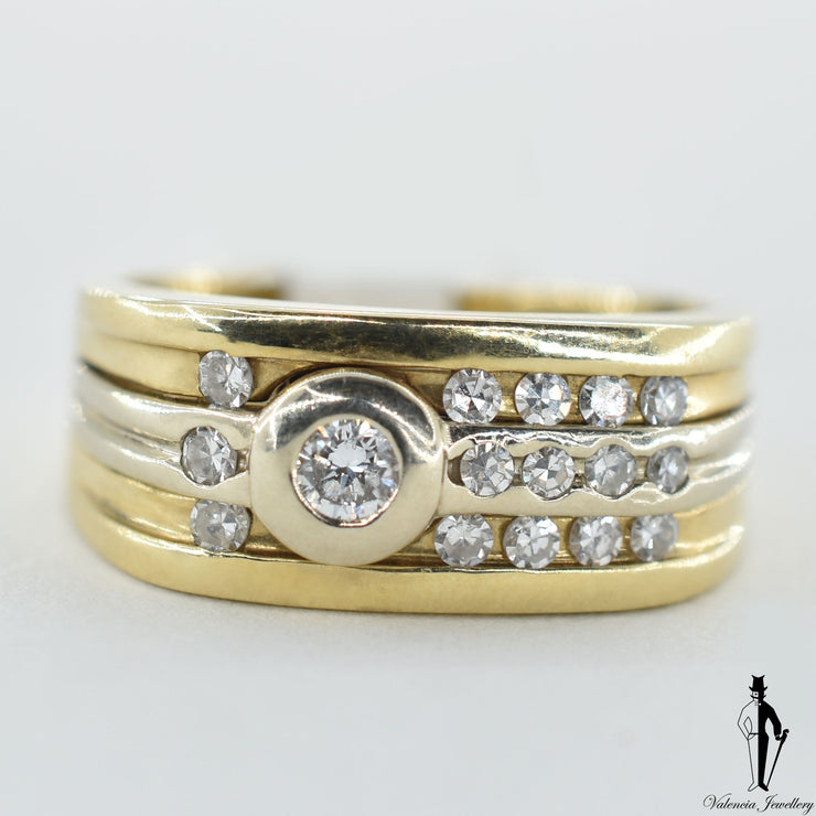 14K Yellow and White Gold Diamond (0.45 CT.) Mens Ring