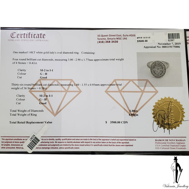 1.0 CT. (SI-I) Diamond Ladies Oval Ring in 14K White Gold