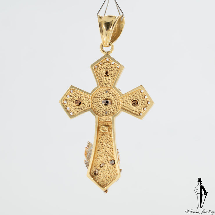 Two Tone 18K Gold Cross with Cubic Zirconias