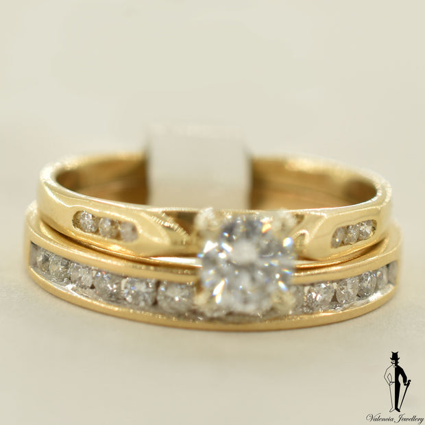 14K Yellow Gold SI2 Diamond (0.39 CT.) Channel Setting Engagement Ring and Band