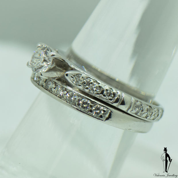 1.12 CT. (VS-SI1) Diamond Ring and Band Set in 14K White Gold