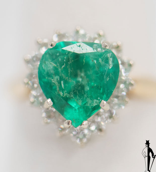 3.7 CT. Emerald and 0.64 CT Diamond Ring in 18K Yellow and White Gold